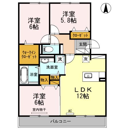 シャルムB棟(3LDK/3階)の間取り写真
