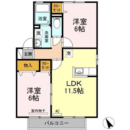 ロイヤルガーデンミルフィー E(2LDK/2階)の間取り写真