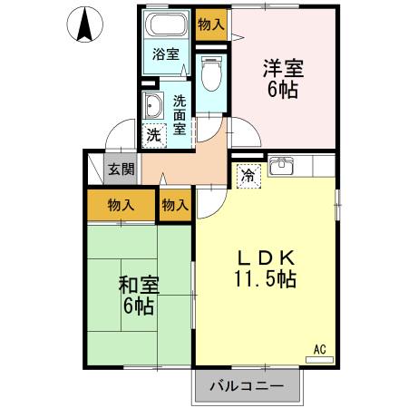 セジュール小泉A棟(2LDK/2階)の間取り写真
