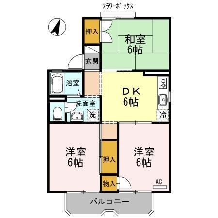パレーシャル足高1号棟(3DK/2階)の間取り写真
