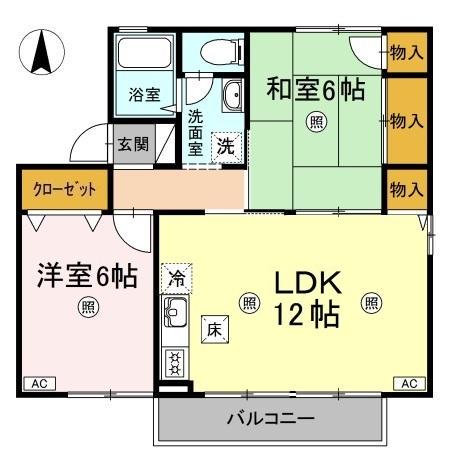 モア・フローレンスC棟(2LDK/2階)の間取り写真