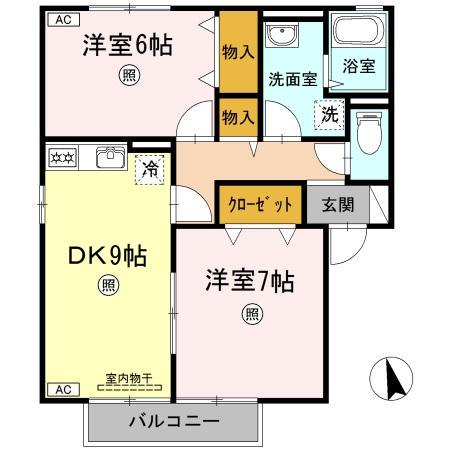 ボンヌシャンスISIDA B棟(2DK/2階)の間取り写真