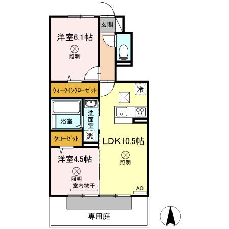グラシューヴェルジェA棟(2LDK/1階)の間取り写真