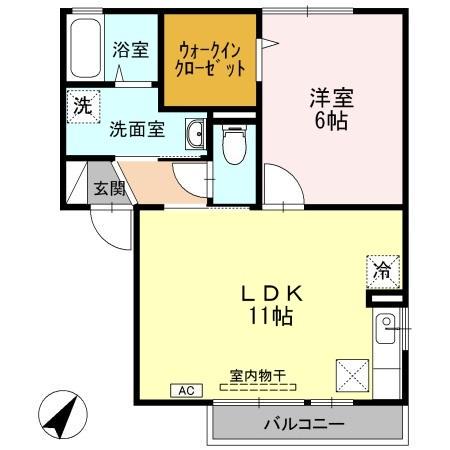 ファミールワカサ(1LDK/1階)の間取り写真