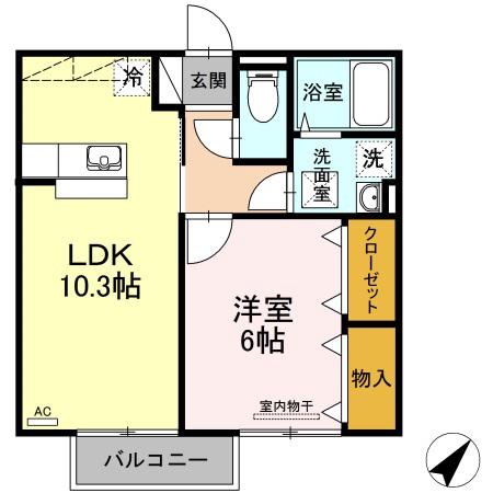 プレミールB棟(1LDK/2階)の間取り写真