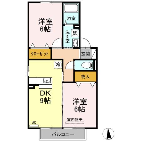 ウィルモア(2DK/2階)の間取り写真