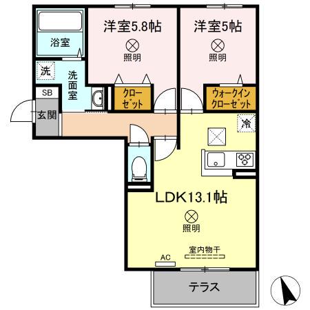 SINFARIA HARAOSHIMA B棟(2LDK/1階)の間取り写真
