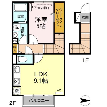 D-ROOM平田(1LDK/2階)の間取り写真