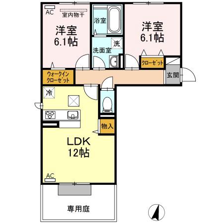 ディア・ベルジュⅠ(2LDK/1階)の間取り写真