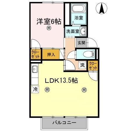 タウン妹尾(1LDK/2階)の間取り写真