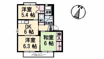 シャーメゾン大福C棟(3DK/2階)の間取り写真