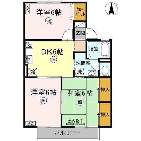 フォンティーヌC棟(3DK/2階)の間取り写真