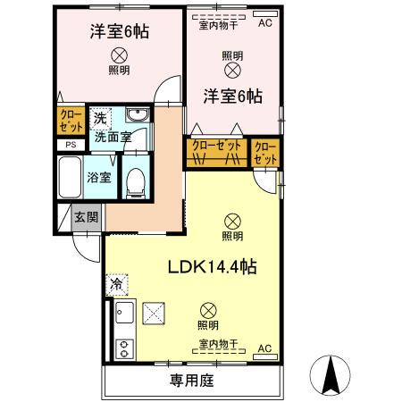 アミスターY・2・S B棟(2LDK/1階)の間取り写真