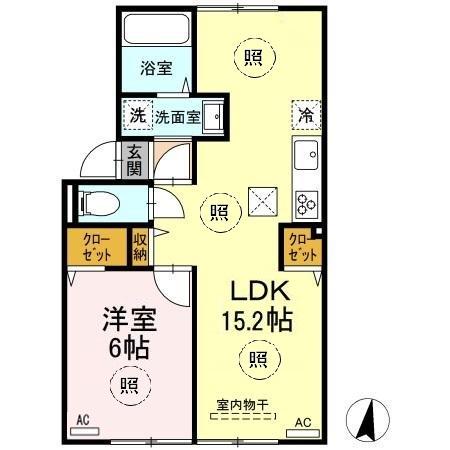 サンシャイン江口B棟(1LDK/1階)の間取り写真