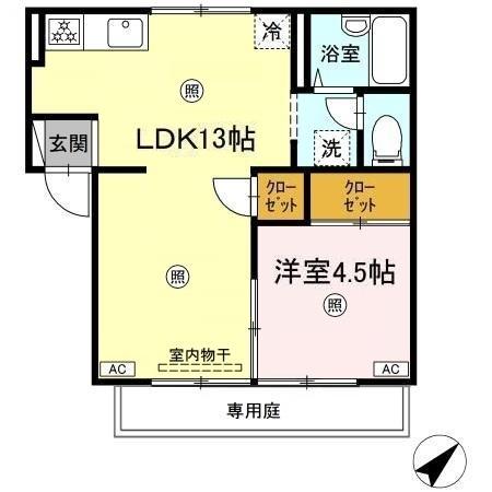 プレジール今城 B棟(1LDK/1階)の間取り写真