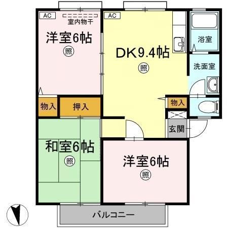 サンビレッジ児島 G棟(3DK/2階)の間取り写真