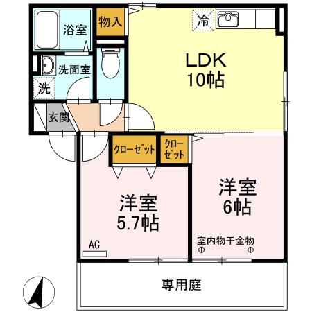 ベルヴィル(2LDK/1階)の間取り写真