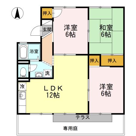 エトワール津島 A棟(3LDK/1階)の間取り写真