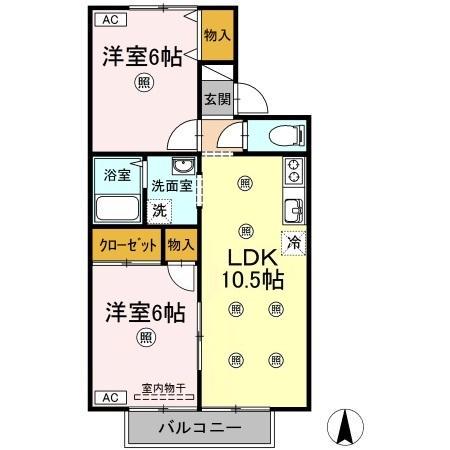 ヴィスタ桑田 I棟(2LDK/2階)の間取り写真