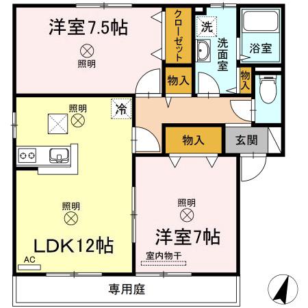 コンフォール翠 A棟(2LDK/1階)の間取り写真