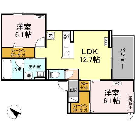 VIA-GRANDE(2LDK/2階)の間取り写真