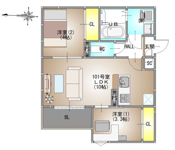 REGALEST 東岡山(2LDK/1階)の間取り写真