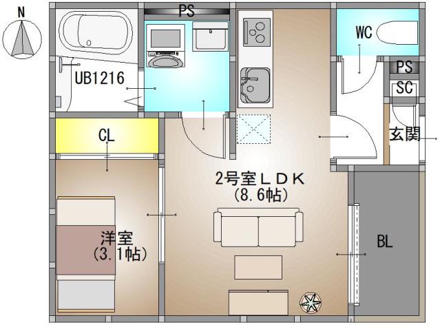 REGALEST GRACE 高柳(1LDK/1階)の間取り写真