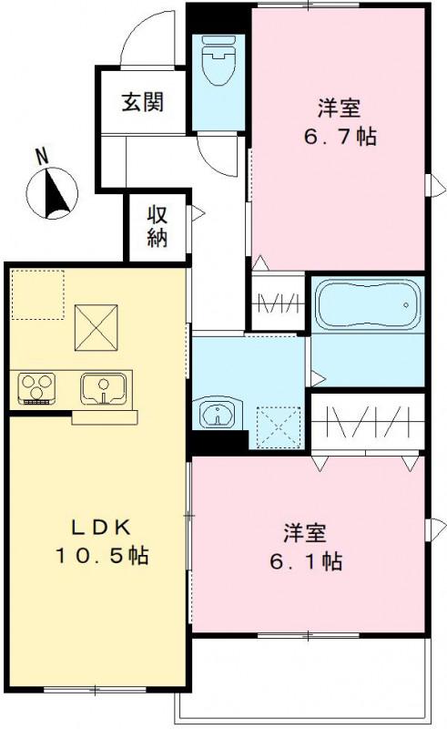 ユアメゾン益野B(2LDK/1階)の間取り写真