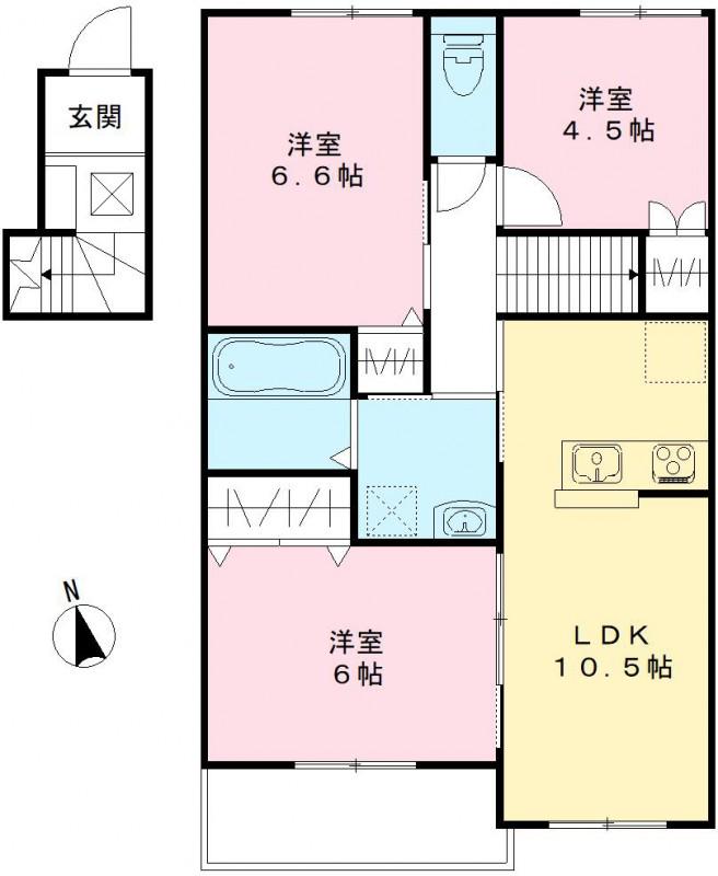 ユアメゾン益野B(3LDK/2階)の間取り写真