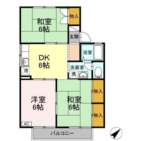 アルカジア石部F(3DK/1階)の間取り写真