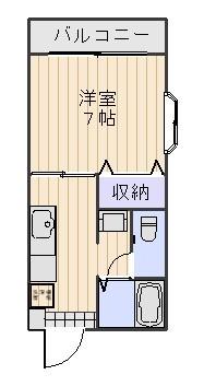 ディアスUⅠ(1K/2階)の間取り写真
