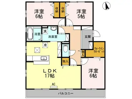 メゾン ソレイユ A棟(3LDK/1階)の間取り写真