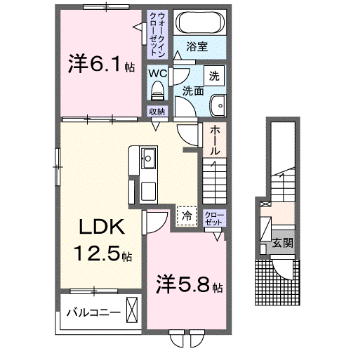 セレノ マーレⅠ(2LDK/2階)の間取り写真