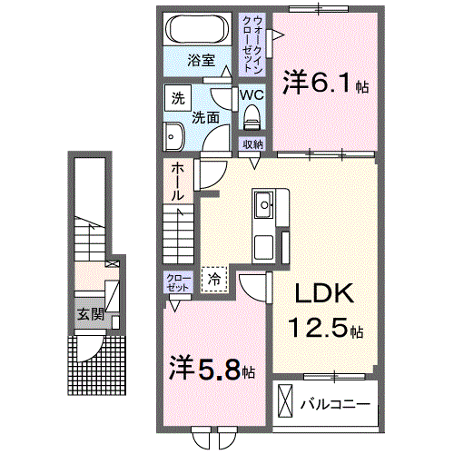 セレノ マーレⅡ(2LDK/2階)の間取り写真