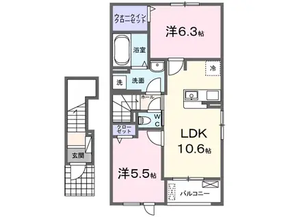 ハーモニー 安福 B(2LDK/2階)の間取り写真