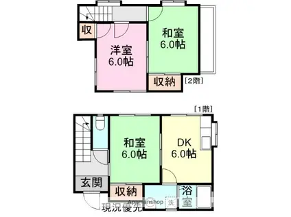 山陽本線 東尾道駅 徒歩18分 2階建 築32年(3DK)の間取り写真