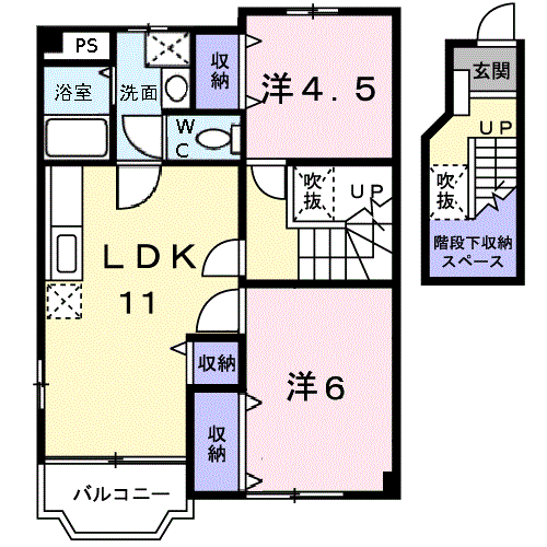 アール・ド・ヴィーヴル A(2LDK/2階)の間取り写真