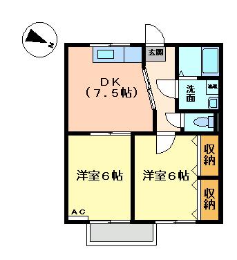 山陽本線 尾道駅 徒歩34分 3階建 築23年(2DK/3階)の間取り写真