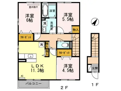 グレースコート K棟(3LDK/2階)の間取り写真