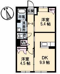 パークハイム高須 弐番館(2DK/1階)の間取り写真