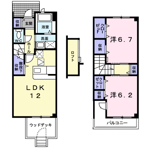 ヴェネットケイB(2LDK/1階)の間取り写真