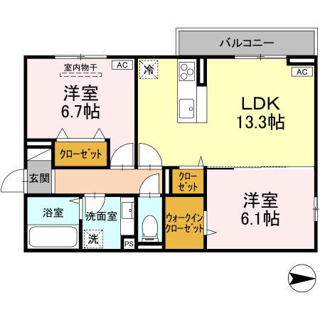 D-RESIDENCE・K川北(2LDK/2階)の間取り写真