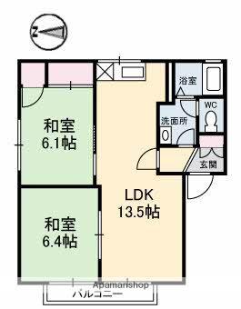 パークサイド・イズミ D号館(2LDK/2階)の間取り写真