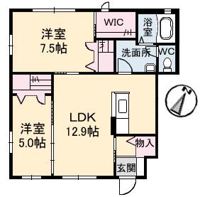 グレースヒルズA棟(2LDK/1階)の間取り写真