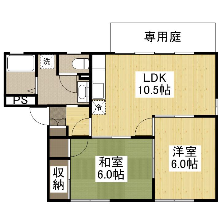 ボービラージュ坂本 C棟(2LDK/1階)の間取り写真