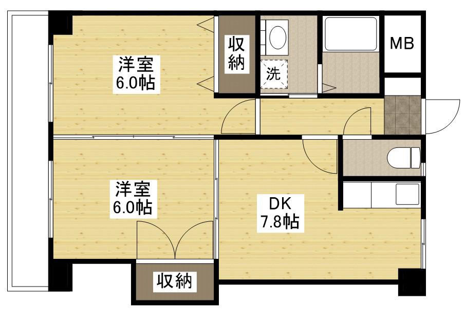 シャトレアンジェⅢ(2DK/2階)の間取り写真