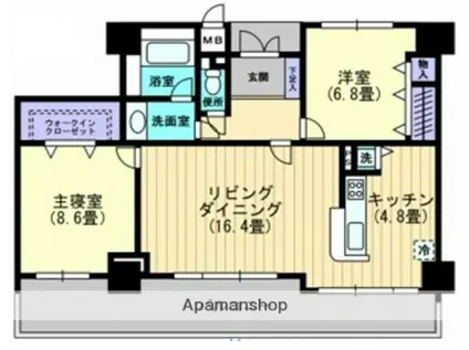 サーパス牛田天水苑(2LDK/6階)の間取り写真