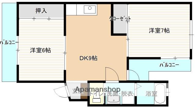 第1角谷ハイム(2DK/3階)の間取り写真