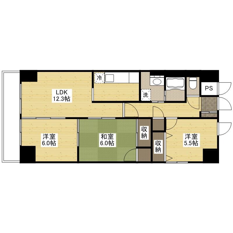 カーサ&ミチルーム古市(3LDK/2階)の間取り写真
