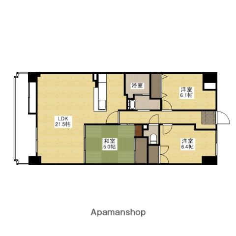 ホウライツルビル(3LDK/6階)の間取り写真